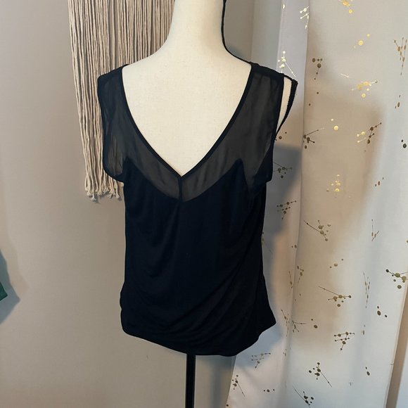 Modcloth Black v-neck Tank with see-through detail - Picture 2 of 3